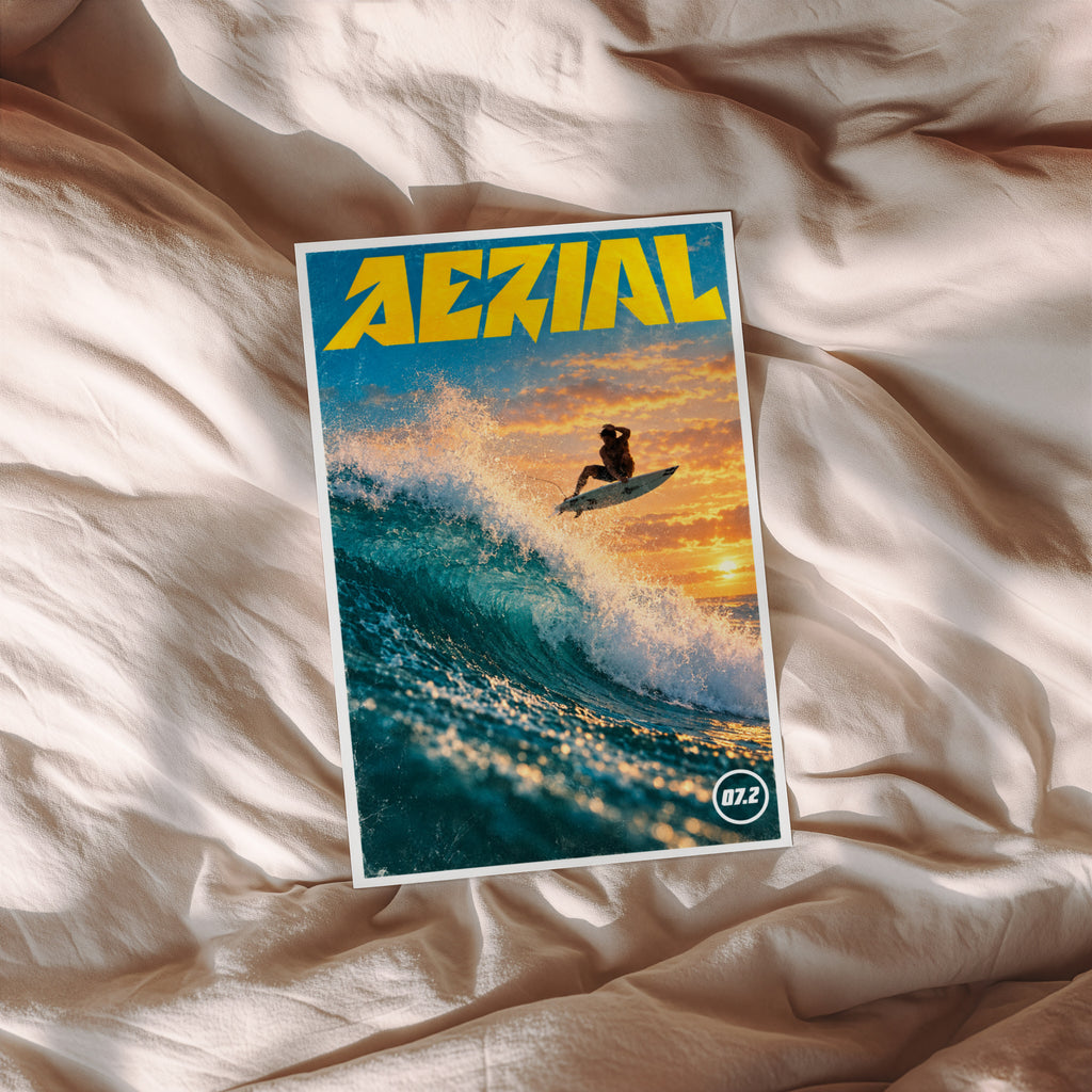 Vintage Aerial Surf Print, Surfing Poster, Sunset Wave