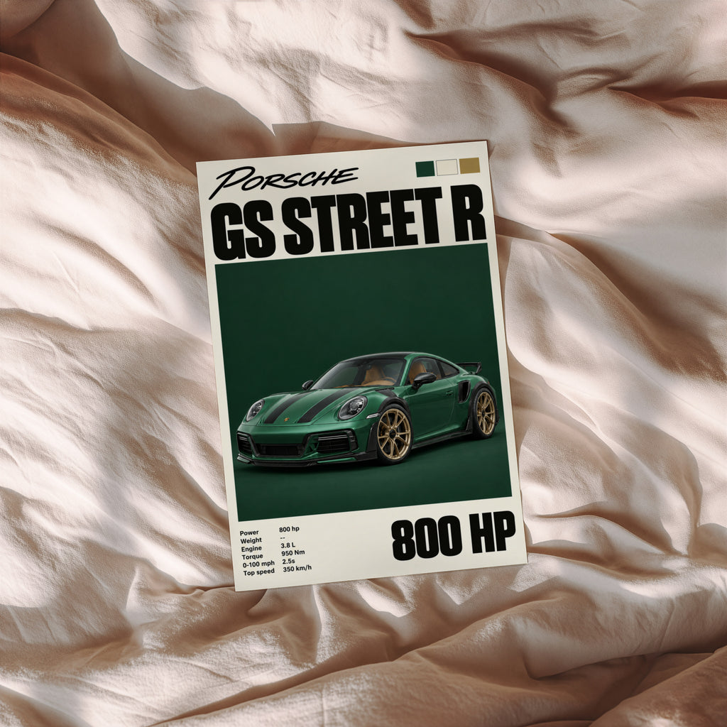 Vintage Porsche GS Street R Print, Car Wall Art