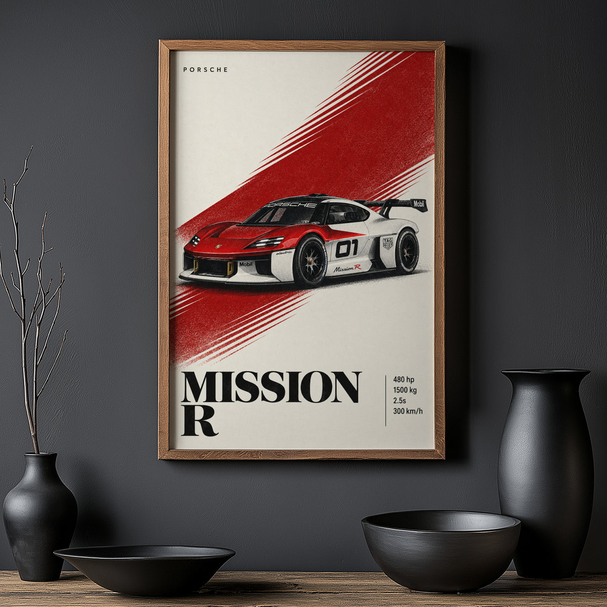 Vintage Porsche Mission R Print, Car Wall Art