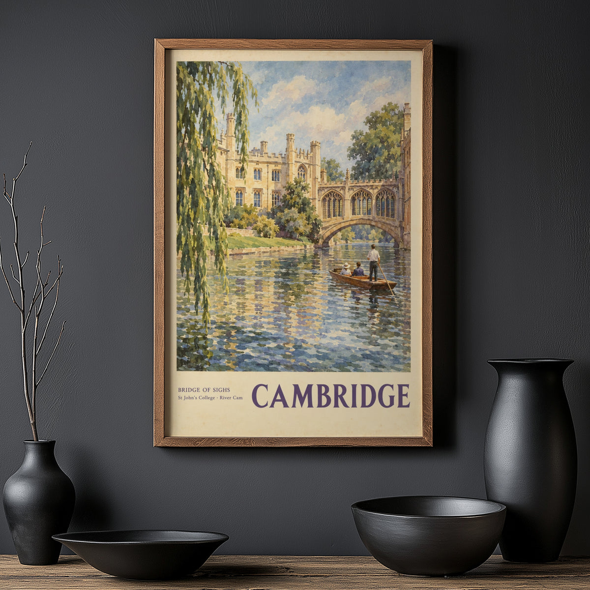 Vintage Cambridge Poster, Bridge of Sighs Wall Art Print