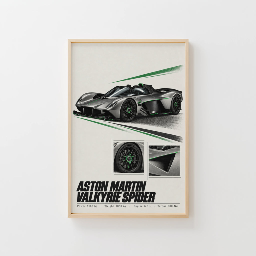 Vintage Aston Martin Valkyrie Spider Print, Hypercar