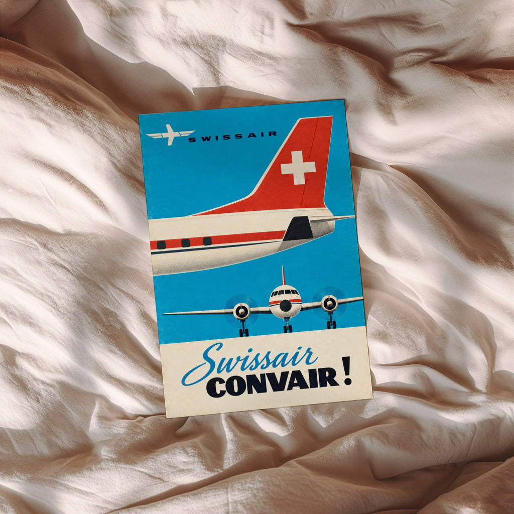 Vintage Swissair Convair Poster, Retro Airline Wall Art