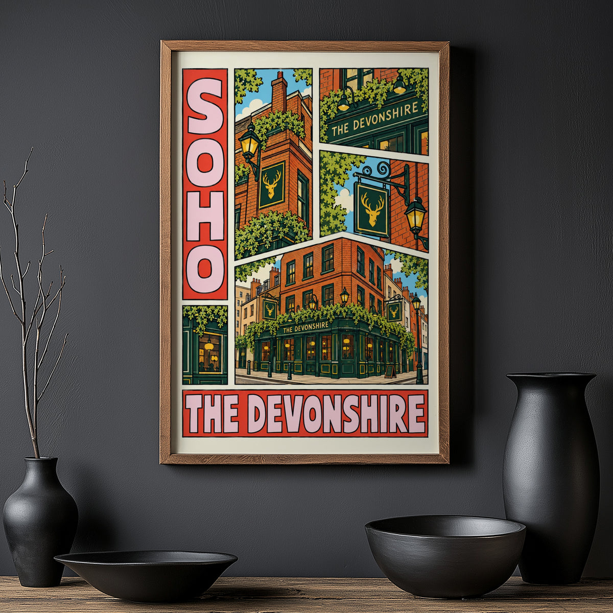 Vintage Soho London Pub Poster, Devonshire Pub Print