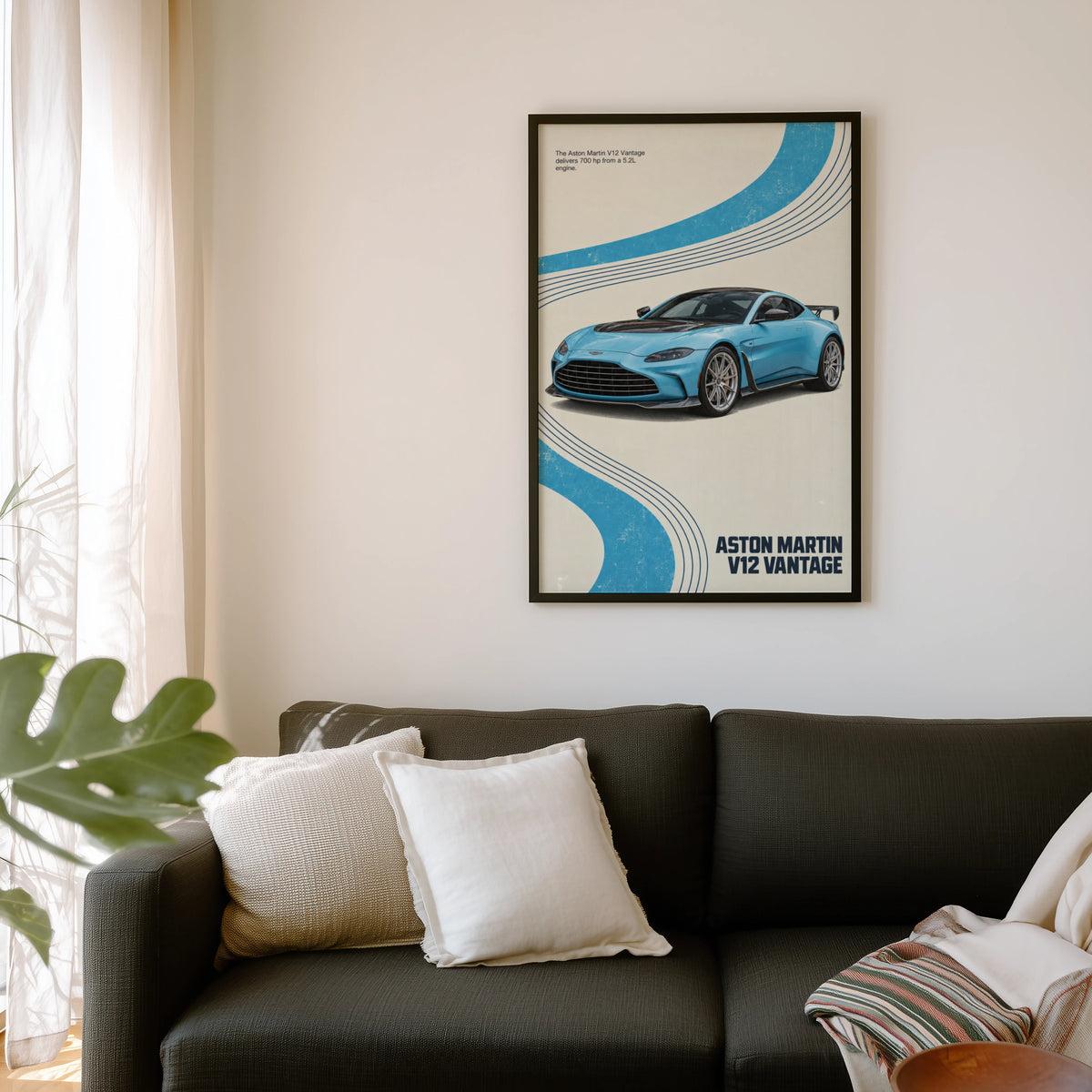 Vintage Aston Martin V12 Vantage Print, Blue Car
