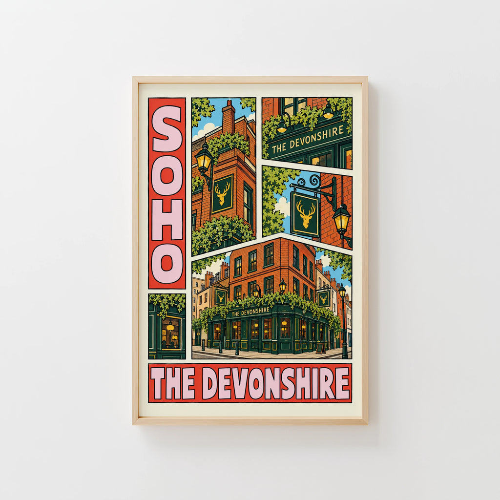 Vintage Soho London Pub Poster, Devonshire Pub Print