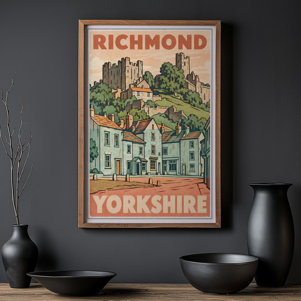 Vintage Richmond Yorkshire Poster, Castle Wall Art Print