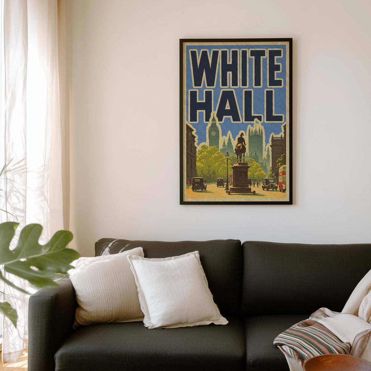 Vintage Whitehall London Poster, Travel Wall Art, City Print