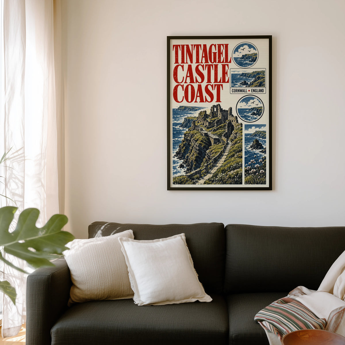 Vintage Tintagel Castle Poster, Cornwall Coast Print