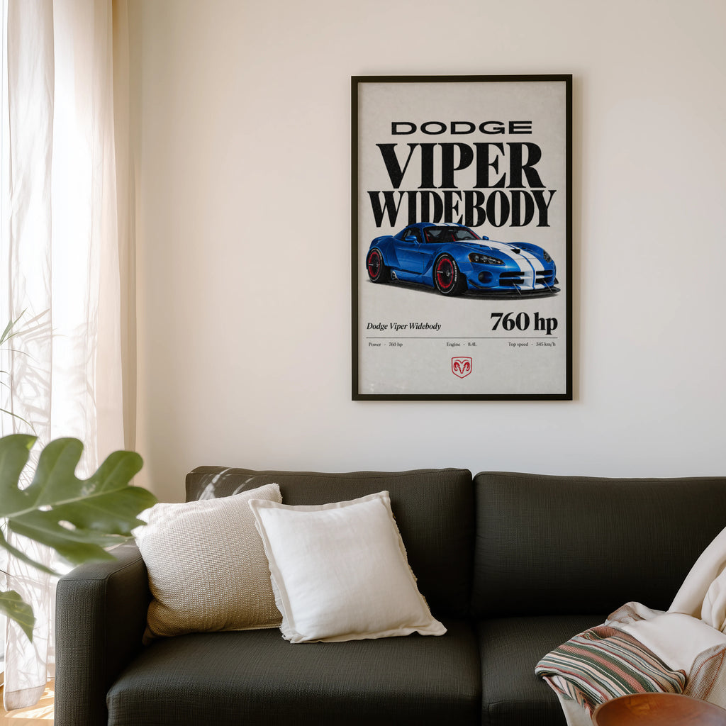 Vintage Dodge Viper Widebody Print, Car Wall Art