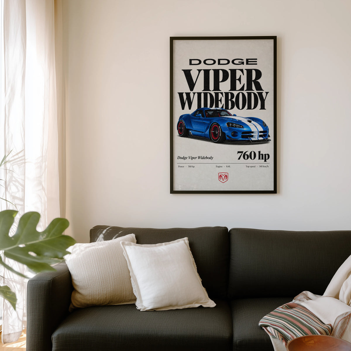 Vintage Dodge Viper Widebody Print, Car Wall Art