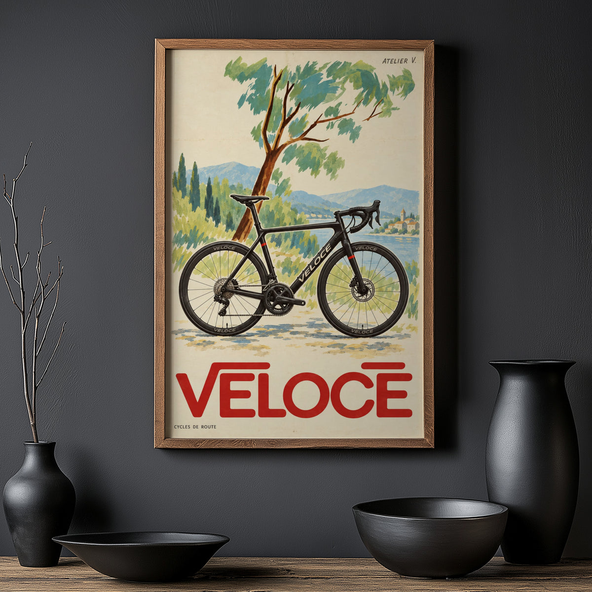 Vintage Cycling Poster, Road Bike Wall Art, Veloce Print