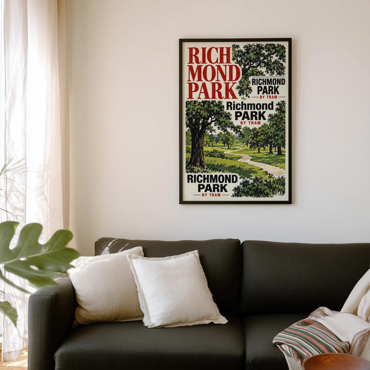 Vintage Richmond Park Poster, England Wall Art, Tram Print