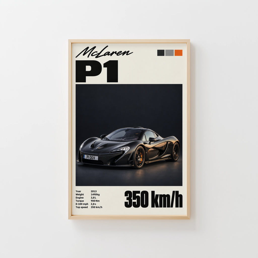 Vintage McLaren P1 Print, Supercar Wall Art