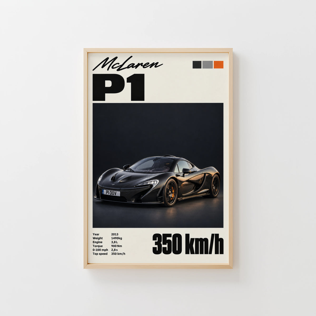 Vintage McLaren P1 Print, Supercar Wall Art