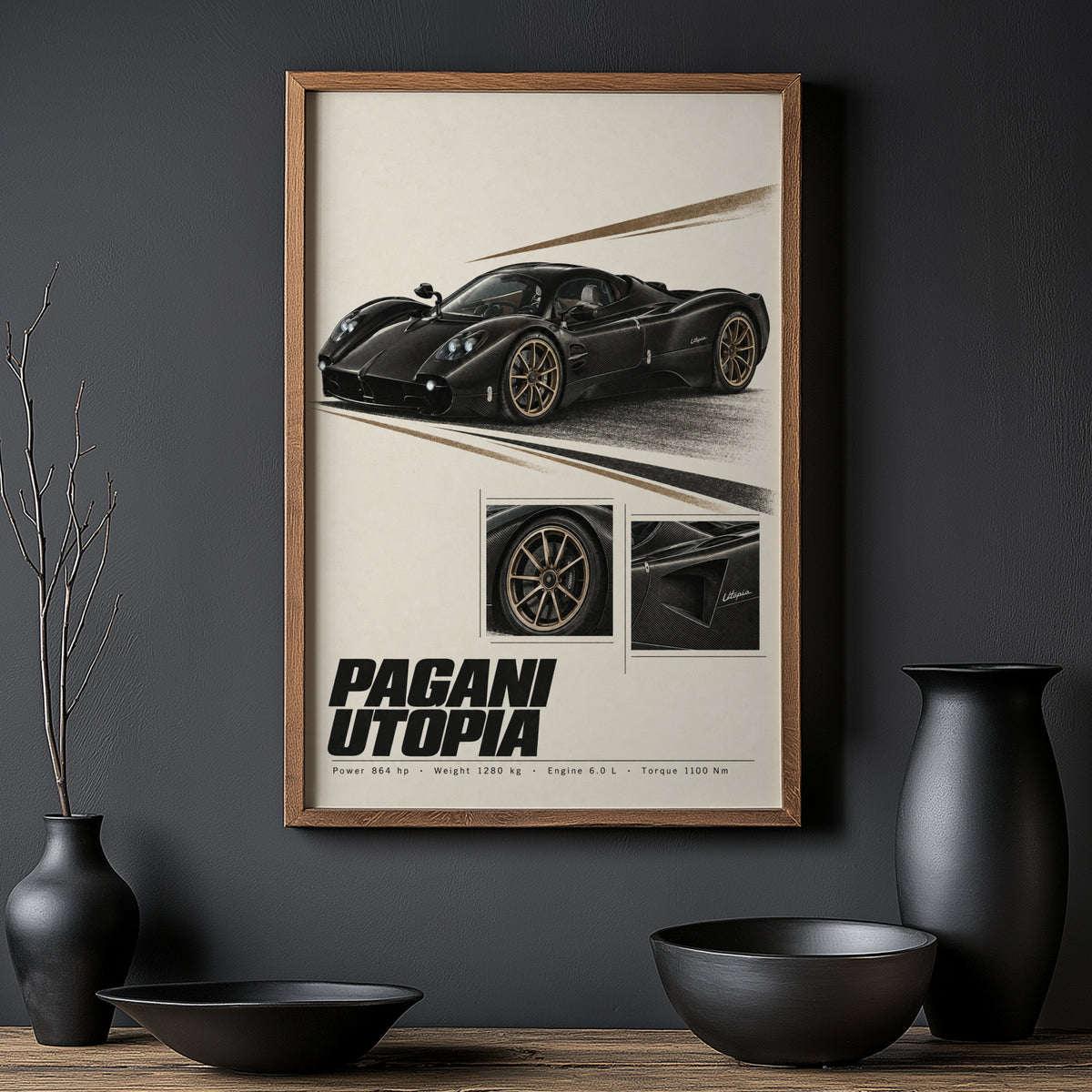 Vintage Pagani Utopia Print, Supercar Wall Art
