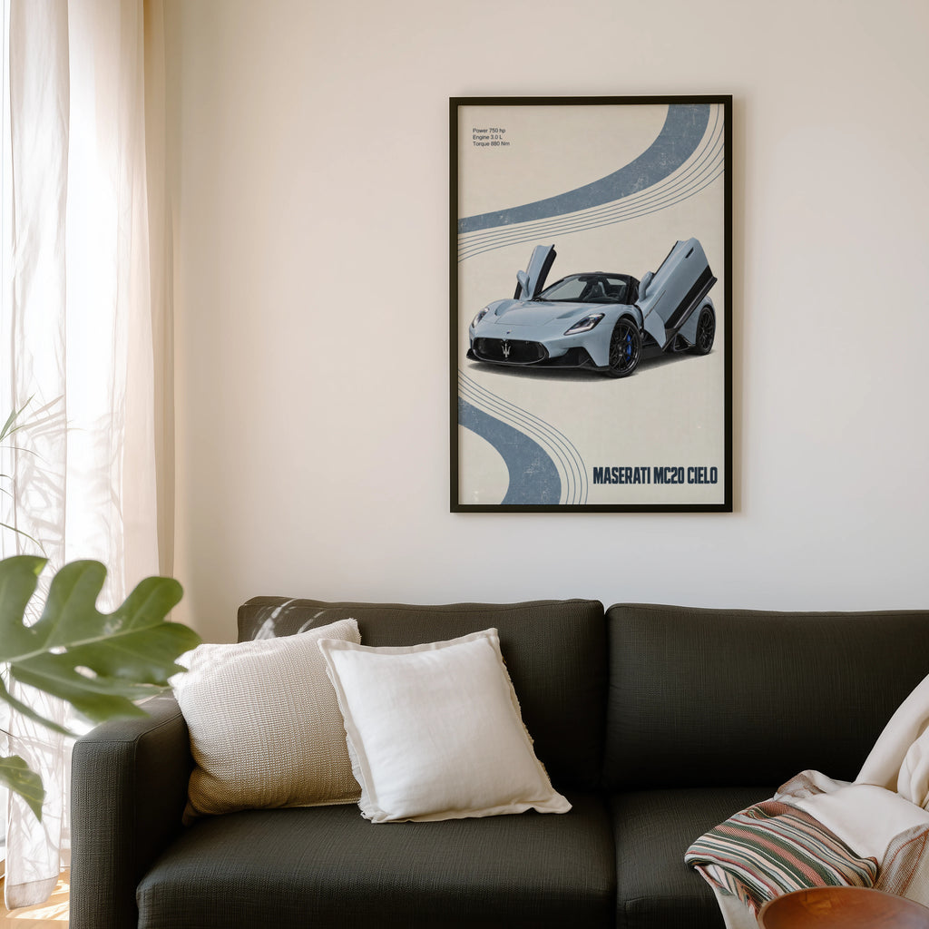 Vintage Maserati MC20 Cielo Print, Car Wall Art