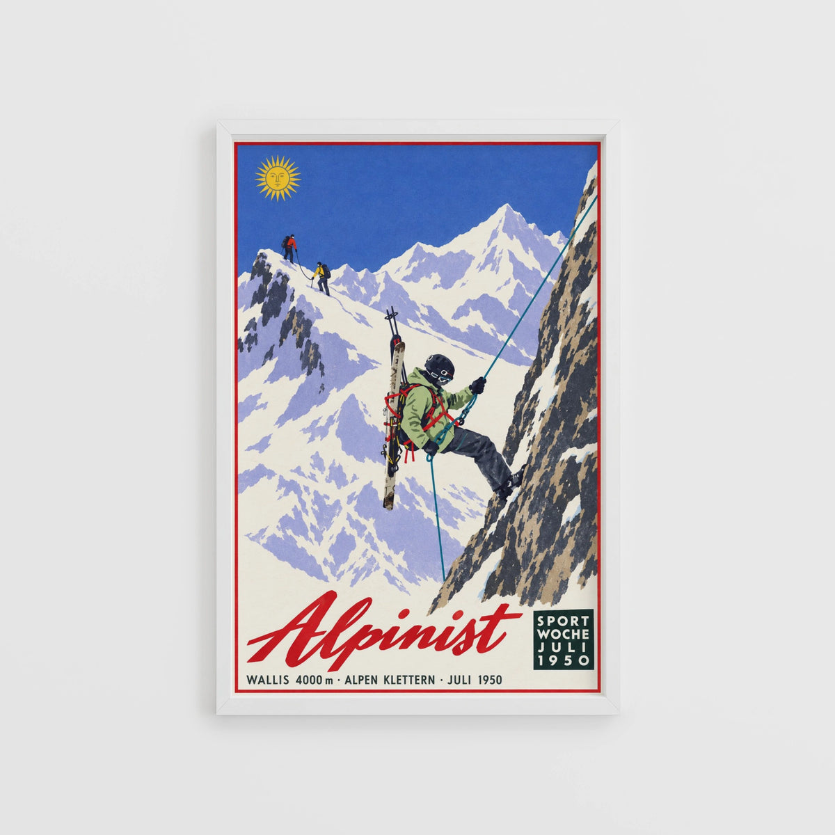 Vintage 1950 Alpinist Alps Climbing Print, Ski Poster