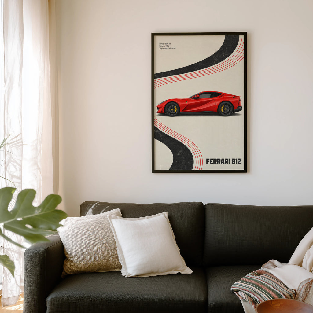 Vintage Ferrari 812 Print, Red Supercar Wall Art