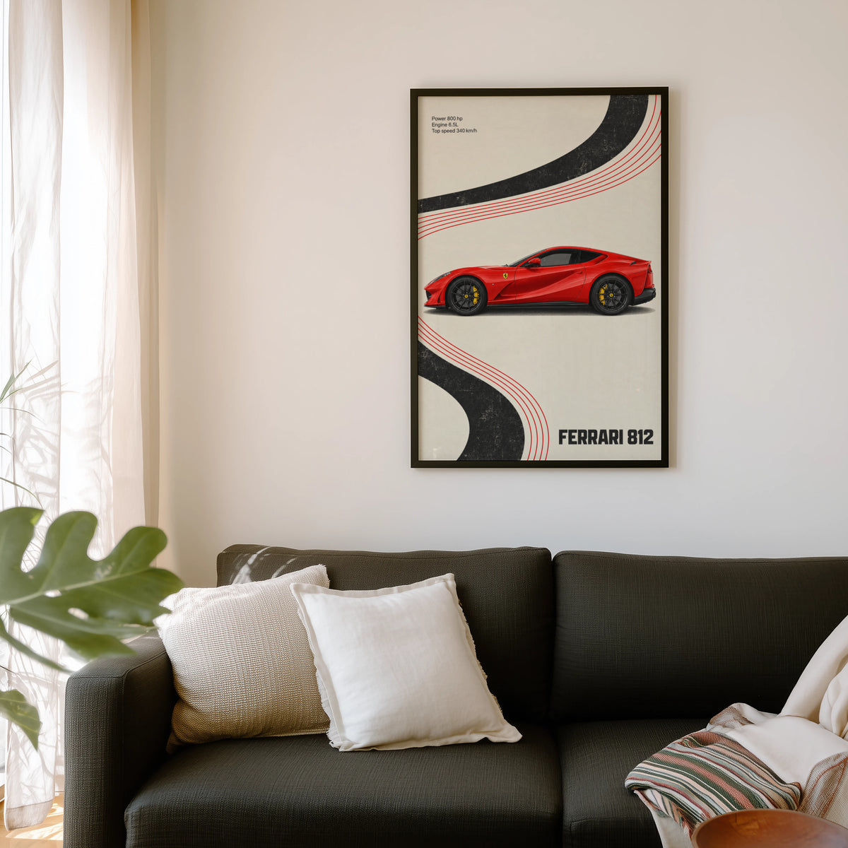 Vintage Ferrari 812 Print, Red Supercar Wall Art