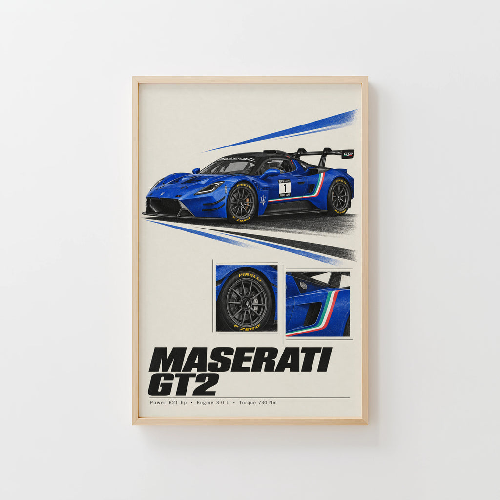 Vintage Maserati GT2 Print, Racing Car Wall Art