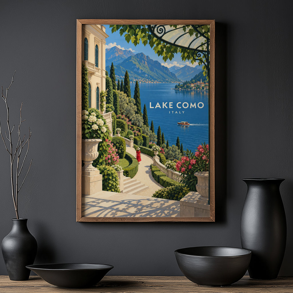 Vintage Lake Como Italy Poster, Villa Garden Wall Art, Print