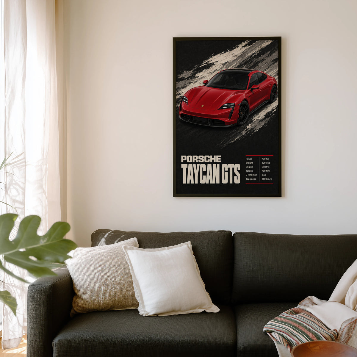 Vintage Porsche Taycan GTS Print, Car Poster Wall Art