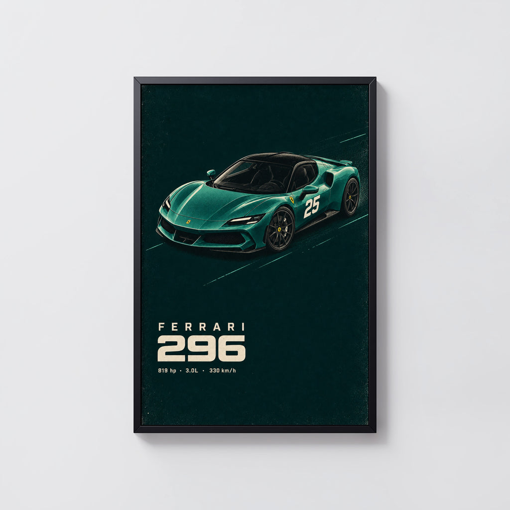 Vintage Ferrari 296 Print Poster, Supercar Wall Art