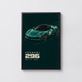Vintage Ferrari 296 Print Poster, Supercar Wall Art