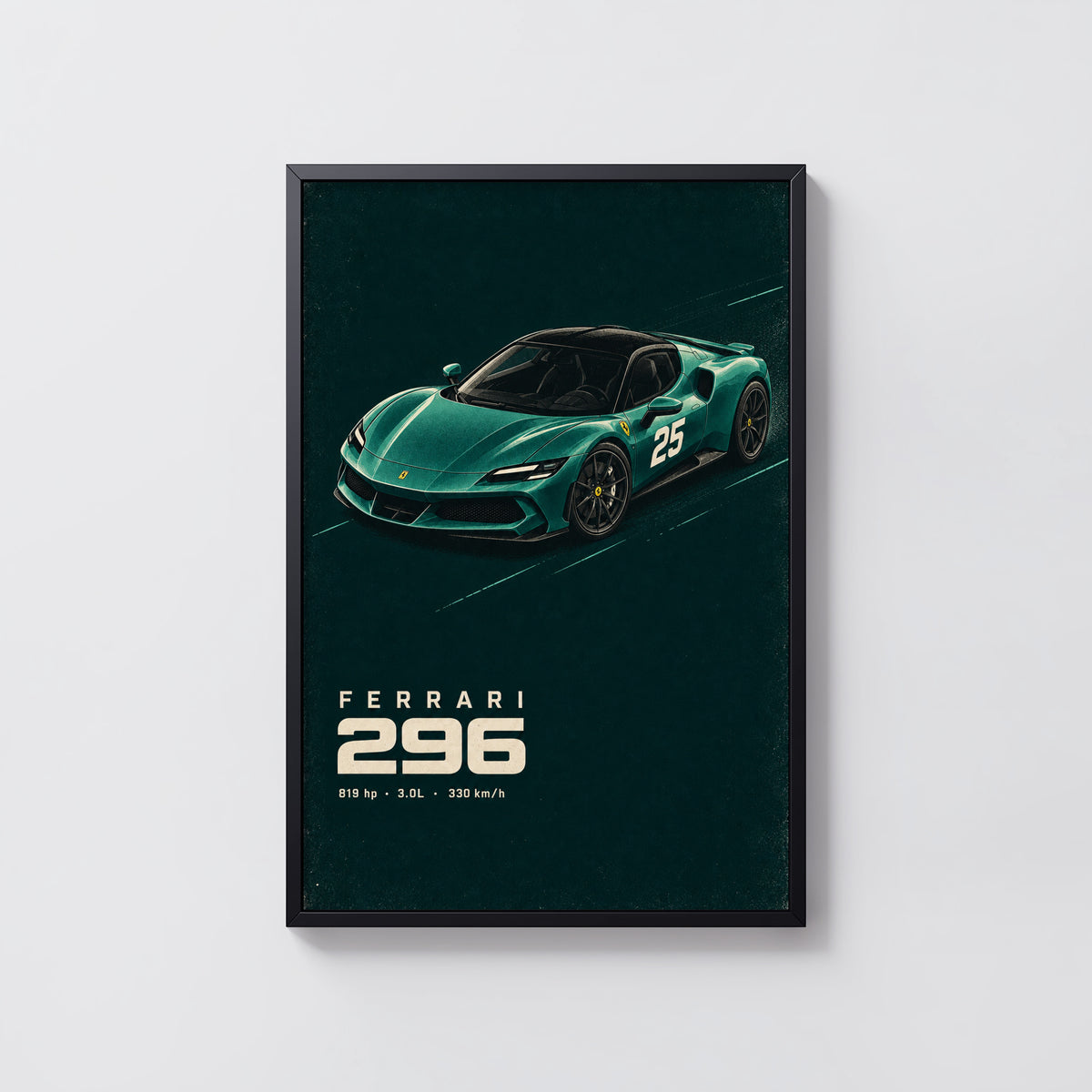 Vintage Ferrari 296 Print Poster, Supercar Wall Art