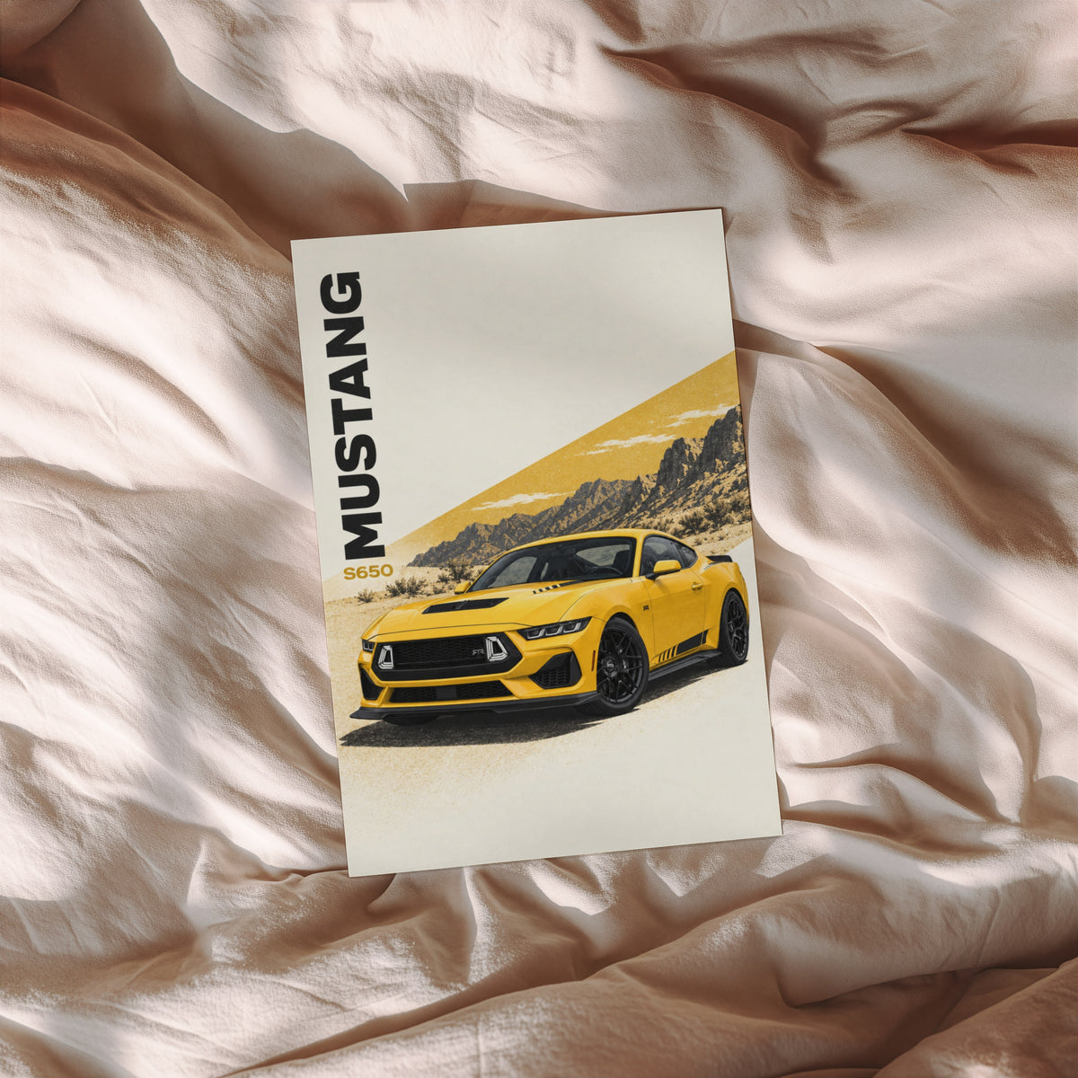 Vintage Mustang Print, Yellow Muscle Car Wall Art