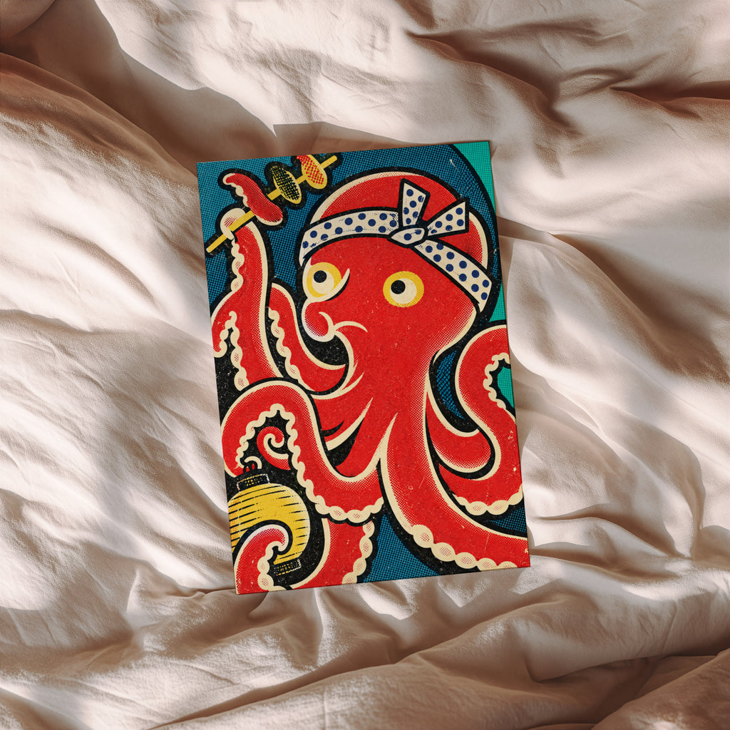 Vintage Japanese Octopus Print, Retro Poster, Food Art
