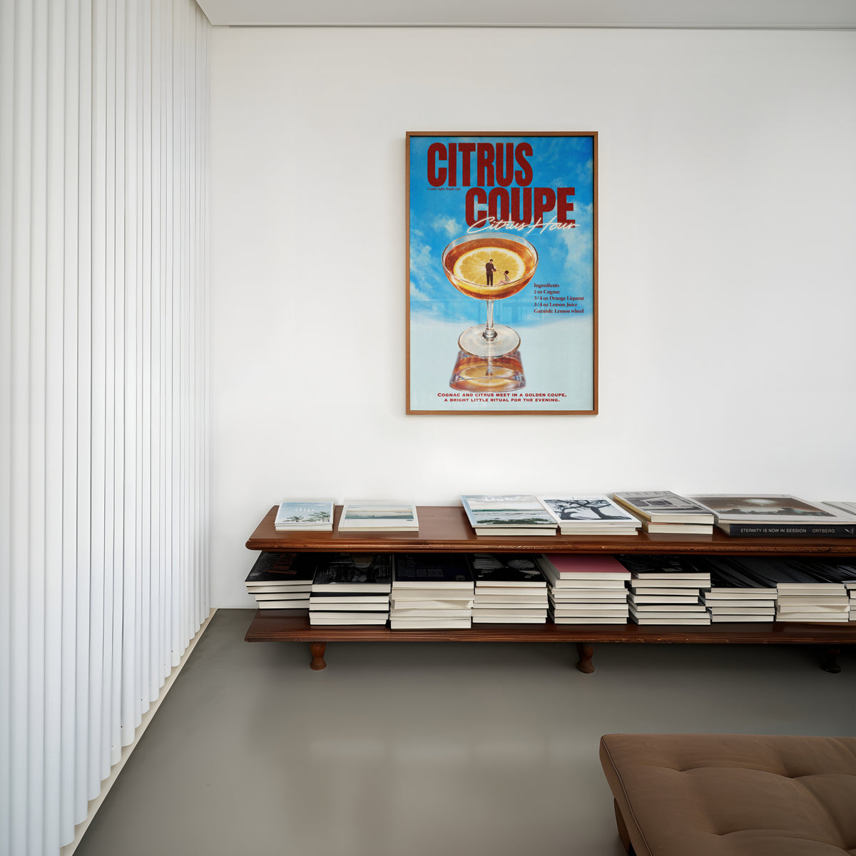 Vintage Citrus Coupe Cocktail Print Poster, Bar Art