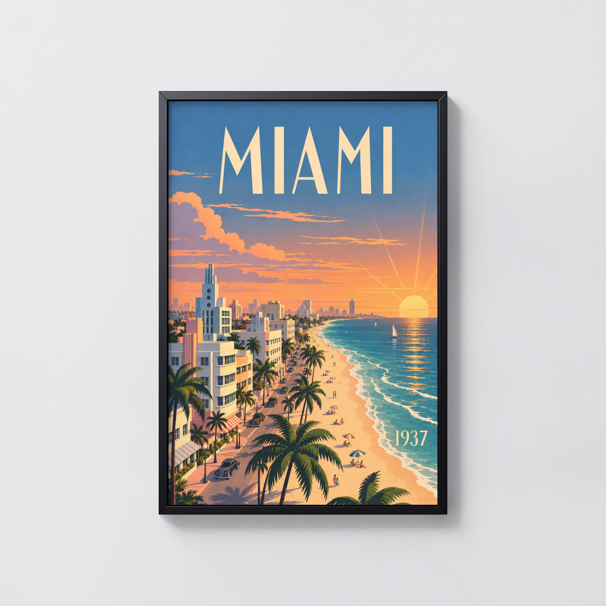 Vintage Miami Poster, Art Deco Wall Art, Beach Print