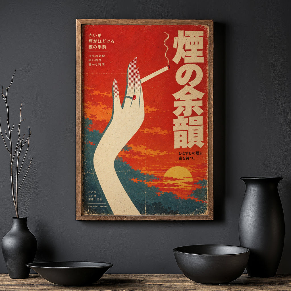 Vintage Japanese Cigarette Hand Print, Retro Poster Art
