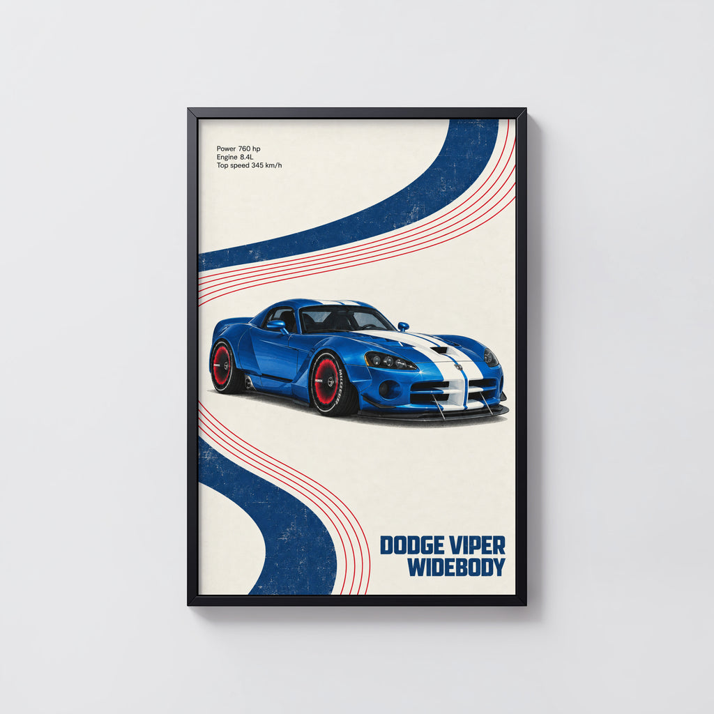 Vintage Dodge Viper Widebody Print, Car Wall Art