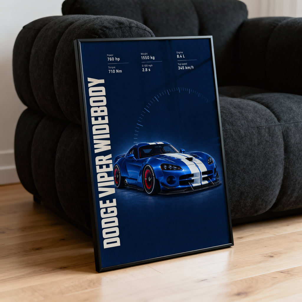 Vintage Dodge Viper Widebody Print, Car Wall Art