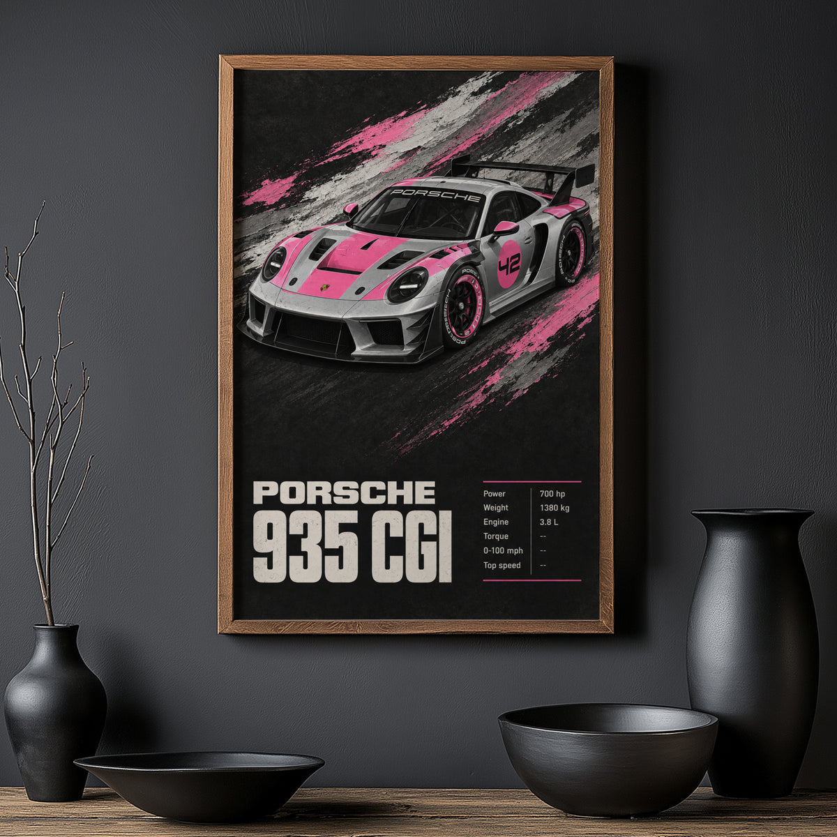 Vintage Porsche 935 Print, Pink Race Car Wall Art