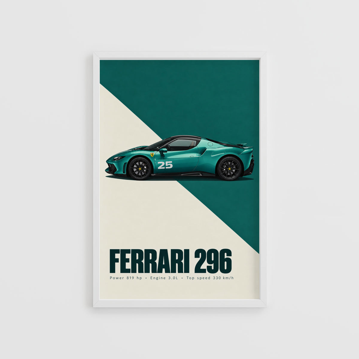 Vintage Ferrari 296 Print, Teal Car Wall Art