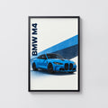Vintage BMW M4 Print, Blue Car Wall Art