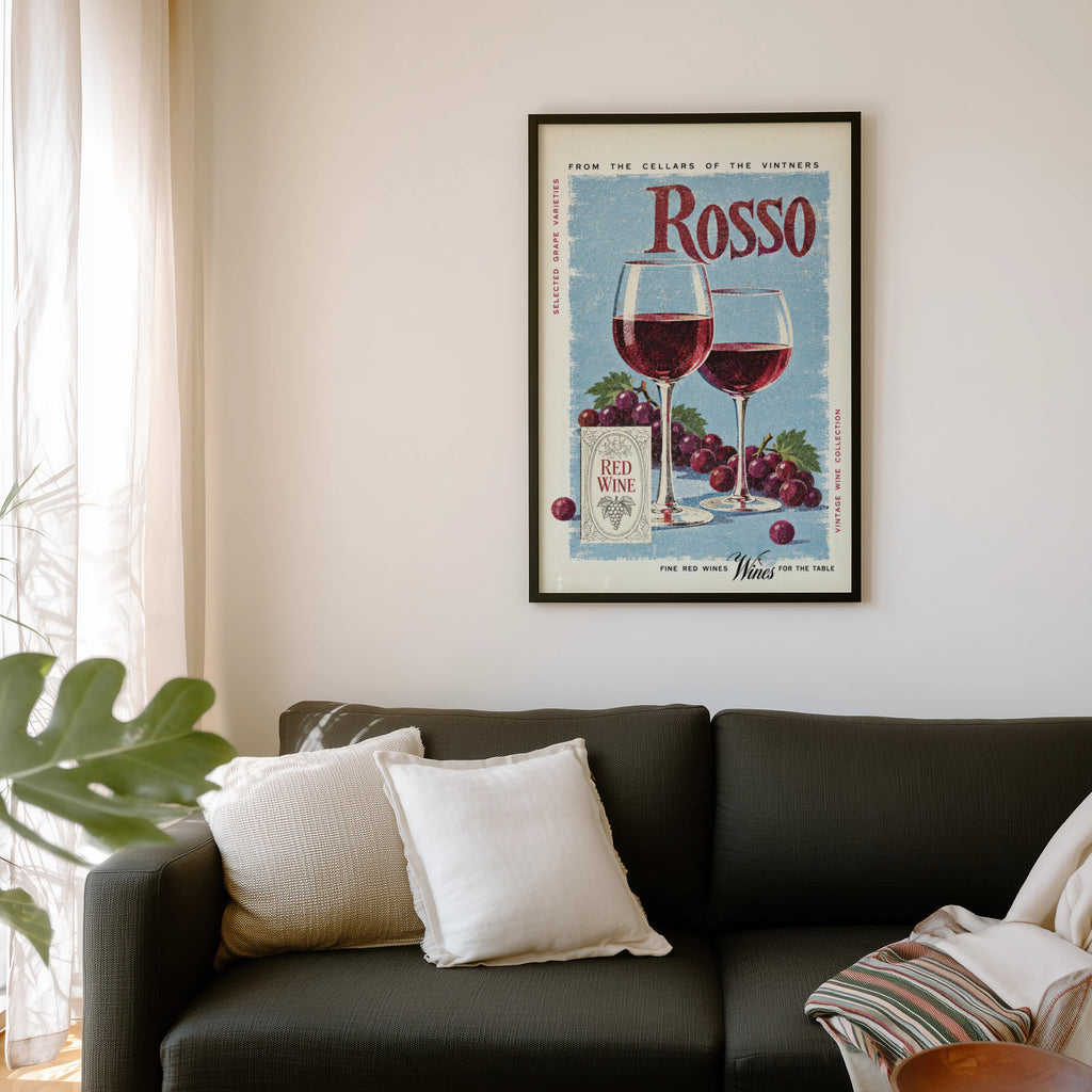 Vintage Rosso Red Wine Print Poster, Kitchen Wall Art