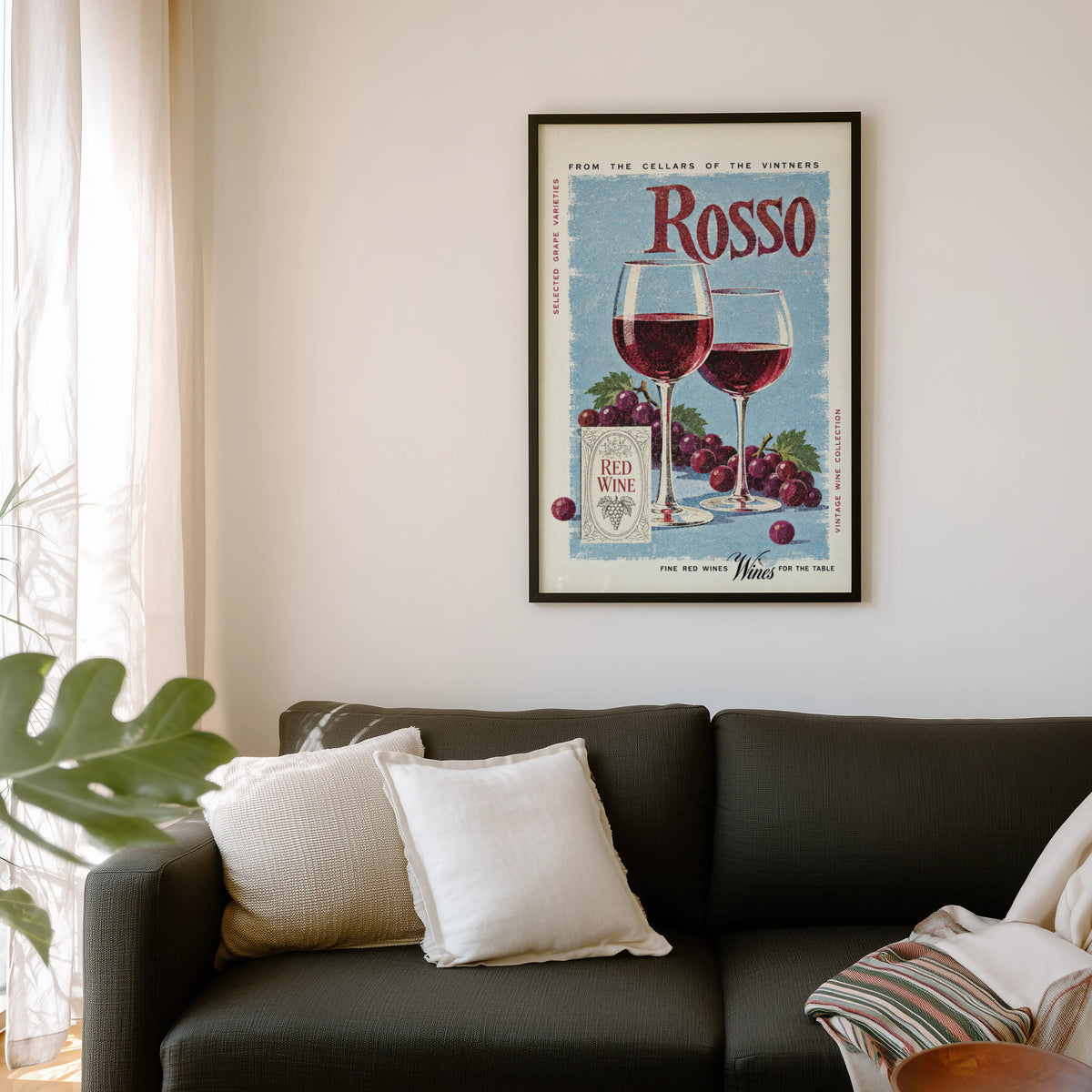 Vintage Rosso Red Wine Print Poster, Kitchen Wall Art
