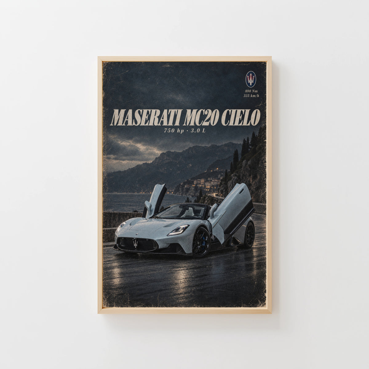 Vintage Maserati MC20 Cielo Print, Supercar Wall Art