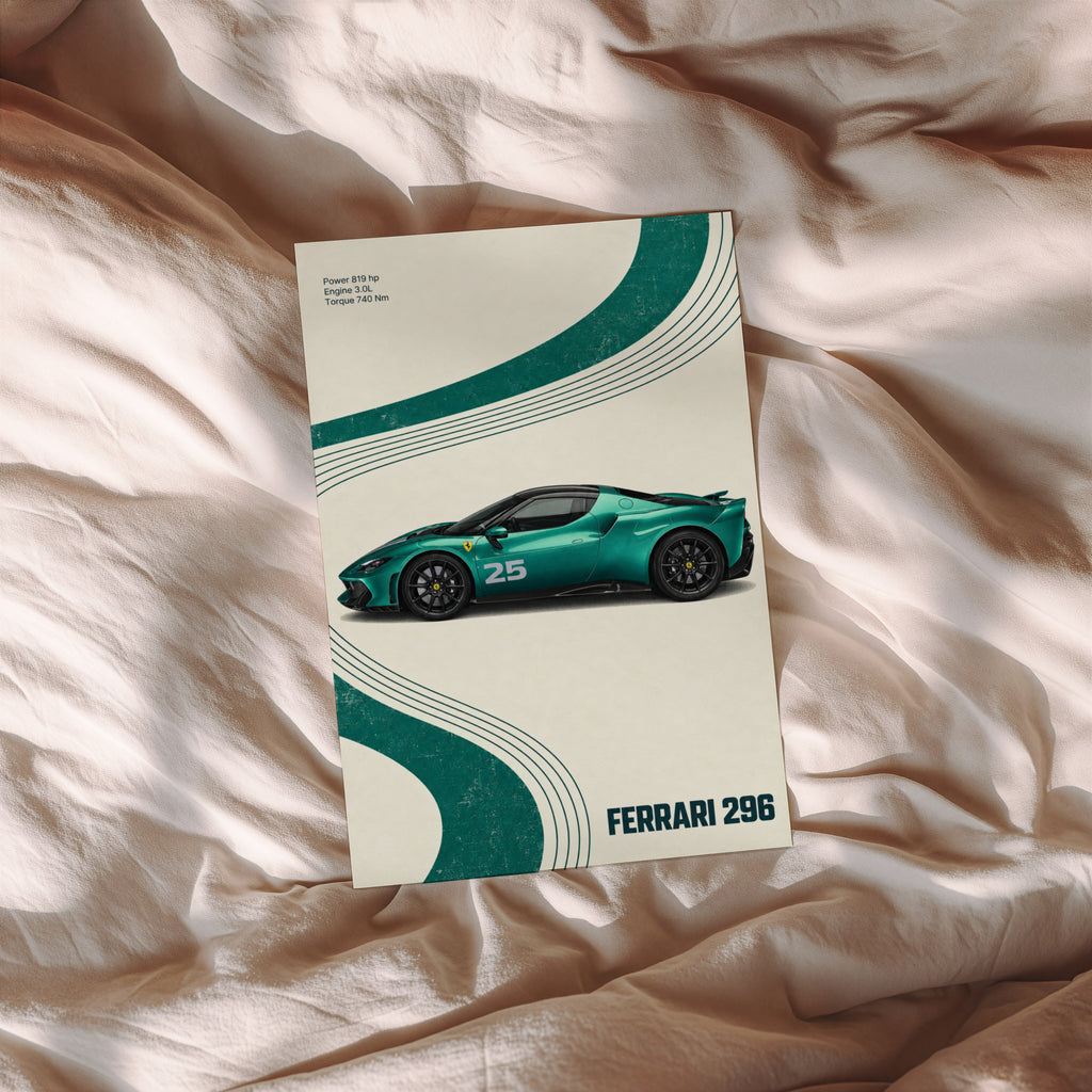 Vintage Ferrari 296 Print, Car Wall Art