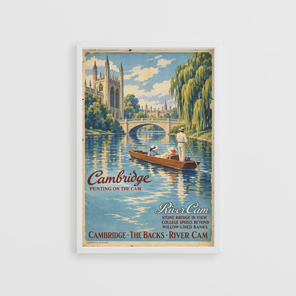 Vintage Cambridge Punting Poster, River Cam Wall Art Print