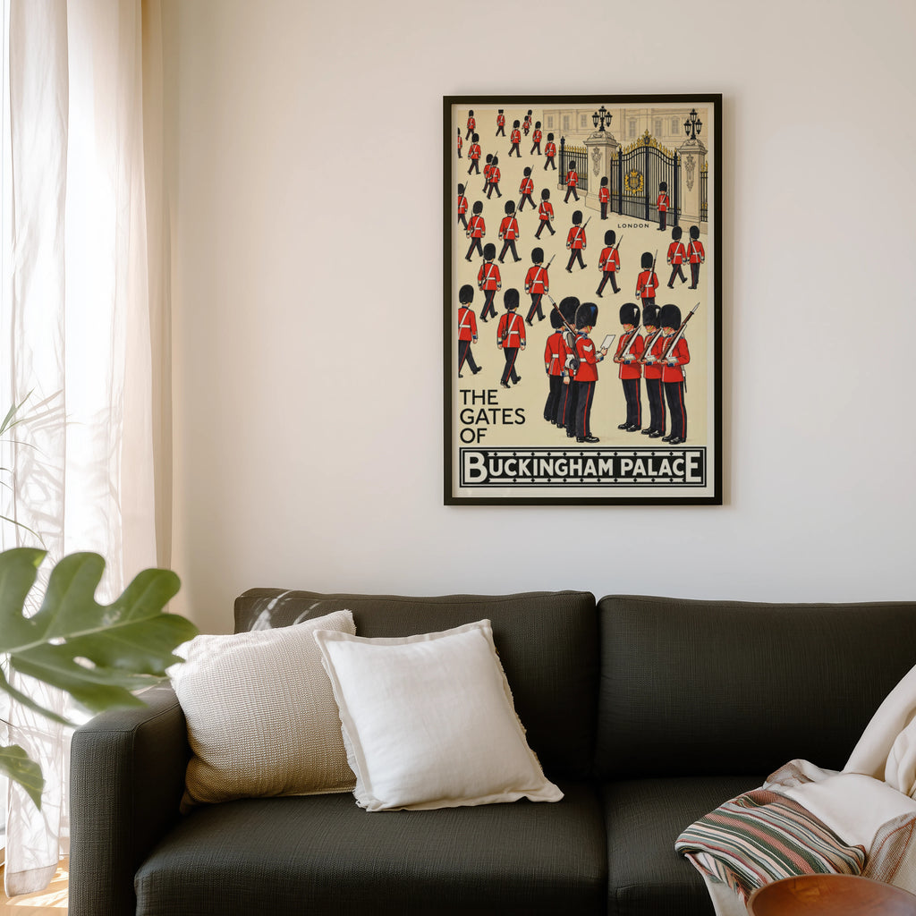 Vintage Buckingham Palace London Poster, Royal Guards Print
