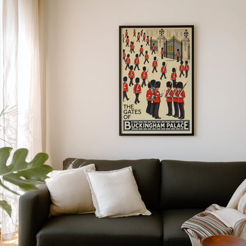 Vintage Buckingham Palace London Poster, Royal Guards Print