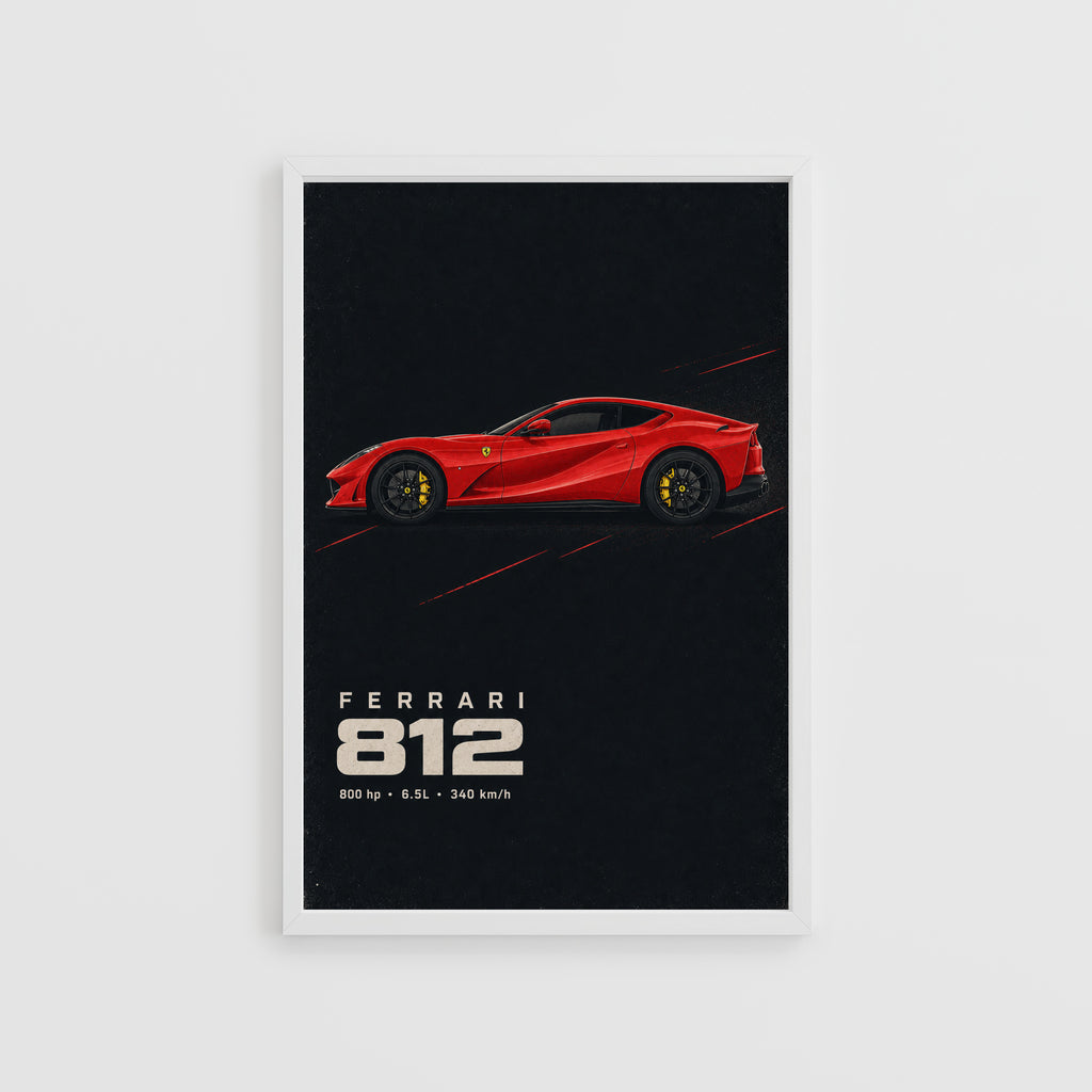 Vintage Ferrari 812 Print, Red Supercar Wall Art
