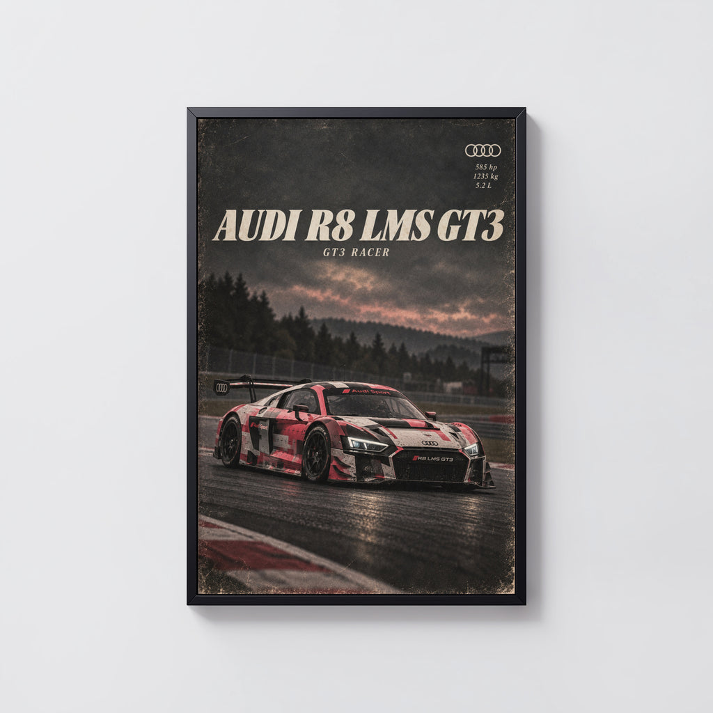 Vintage Audi R8 LMS GT3 Print, Racing Car Poster