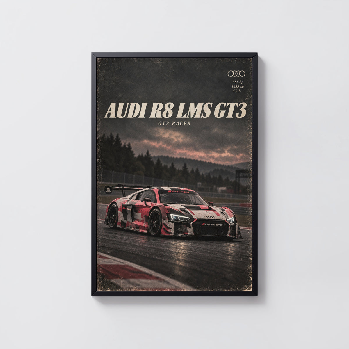 Vintage Audi R8 LMS GT3 Print, Racing Car Poster