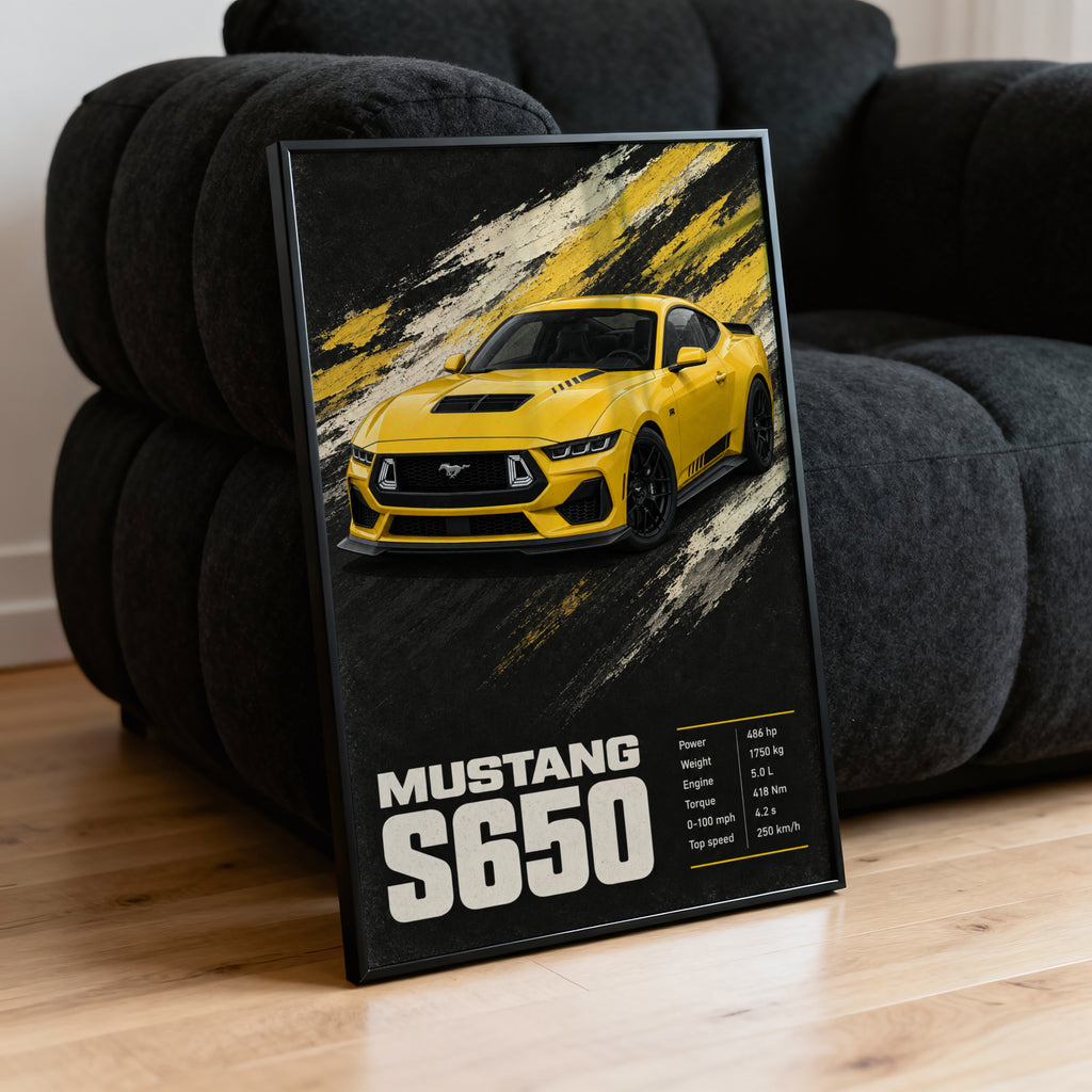 Vintage Mustang Print, Yellow Sports Car Wall Art